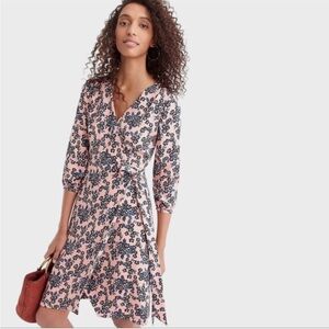 J. Crew Pink Blue Floral Crepe 365 Wrap Dress Long Sleeve 20